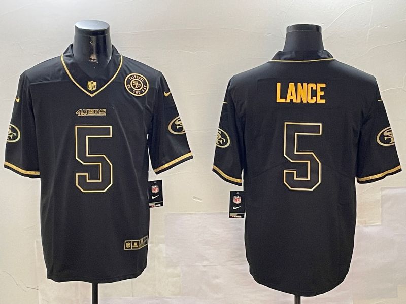 Men San Francisco 49ers #5 Lance Black Gold Throwback 2024 Nike Limited NFL Jersey style 3